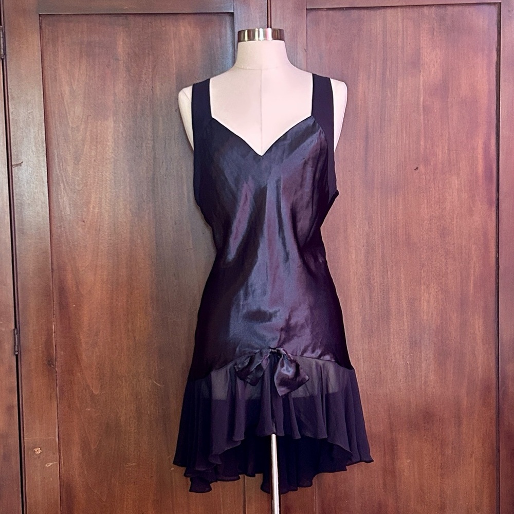 Vintage Liquid Satin Drop Waist Mini Slip Dress 38